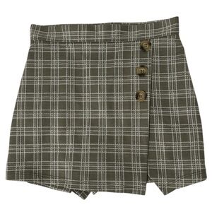 Altar'd State Sage Green Asymmetrical Plaid Mini Skort Skirt Buttons Size S